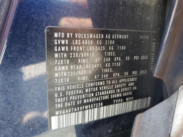 WVGAV7AX9FW557226 Volkswagen TIGUAN S