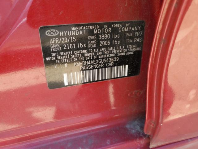 KMHDH4AEXGU543639 Hyundai ELANTRA SE