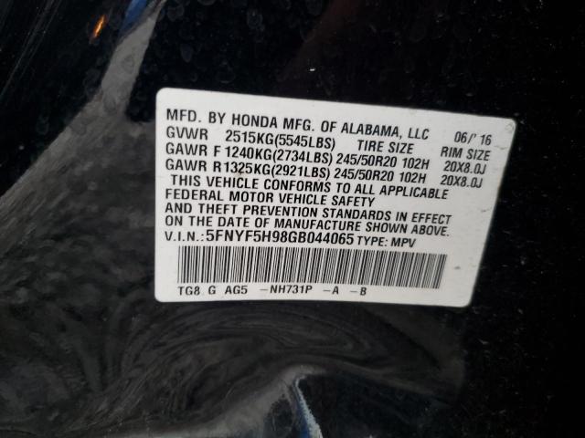 5FNYF5H98GB044065 Honda Pilot Touring