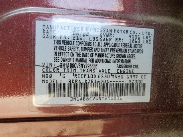 3N1AB8CV6NY295836 Nissan SENTRA SV