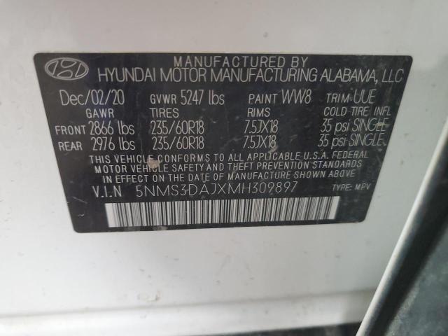 5NMS3DAJXMH309897 Hyundai Santa Fe Sel