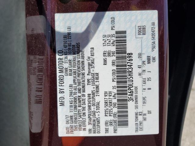 3FA6P0LU5HR347698 Ford Fusion Se Hybrid