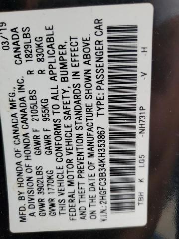 2HGFC3B34KH353867 Honda CIVIC EX