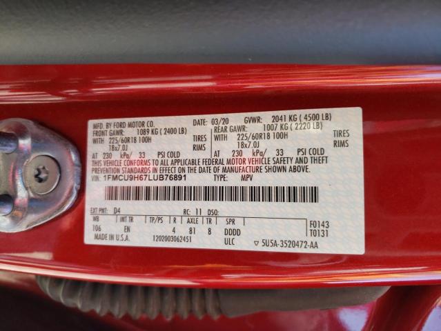 1FMCU9H67LUB76891 Ford ESCAPE SEL