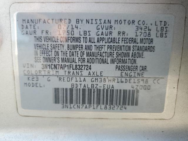 3N1CN7AP1FL832724 Nissan VERSA S