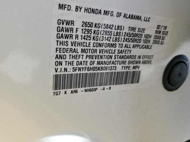 5FNYF6H05KB061373 Honda Pilot Elite