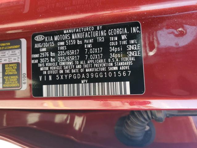 5XYPGDA39GG101567 KIA SORENTO LX