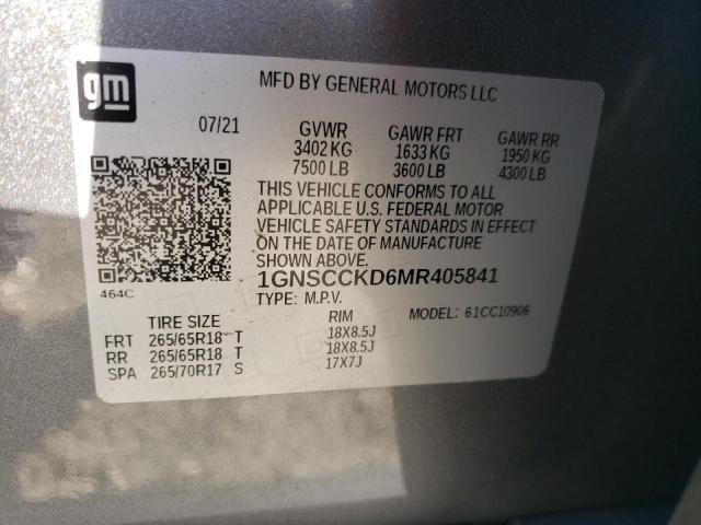 1GNSCCKD6MR405841 Chevrolet Suburban C1500 Lt