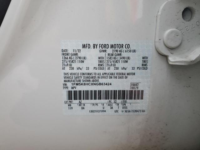 1FM5K8HCXNGB63424 Ford Explorer Platinum
