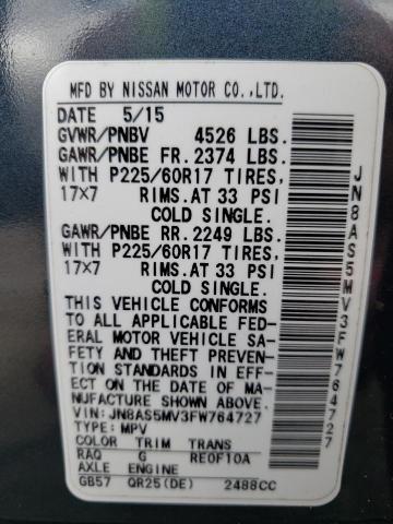JN8AS5MV3FW764727 Nissan Rogue Select S