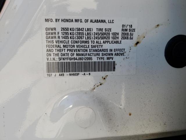 5FNYF6H94JB012095 Honda Pilot Touring