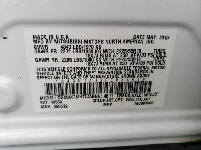 4A4AR3AU3FE034919 Mitsubishi Outlander Sport Es