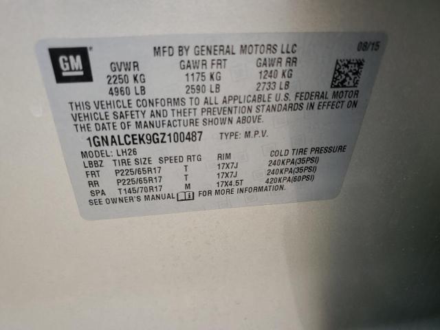 1GNALCEK9GZ100487 Chevrolet EQUINOX LT