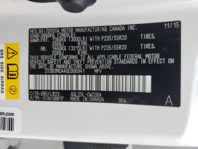 2T2BZMCA4GC006941 Lexus Rx 350 Base