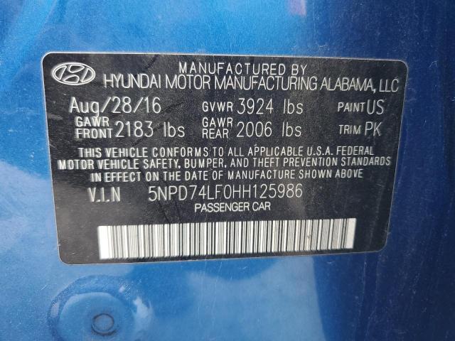 5NPD74LF0HH125986 Hyundai ELANTRA SE