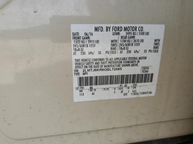 2LMTJ6KR6GBL72685 Lincoln Mkx Select
