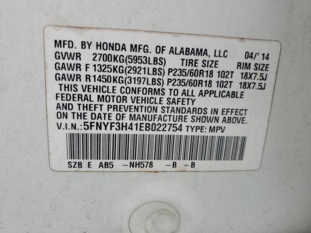 5FNYF3H41EB022754 Honda Pilot Ex