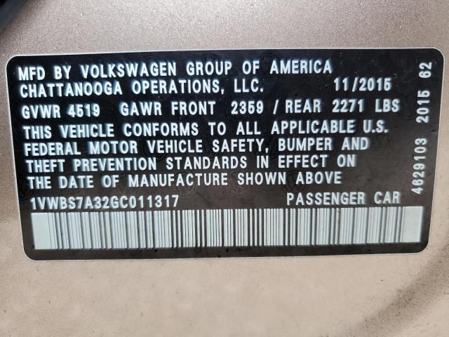 1VWBS7A32GC011317 Volkswagen PASSAT SE
