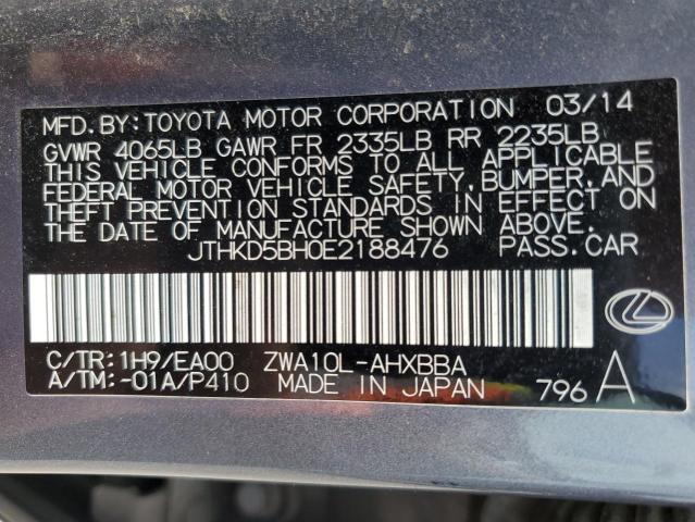 JTHKD5BH0E2188476 Lexus CT 200