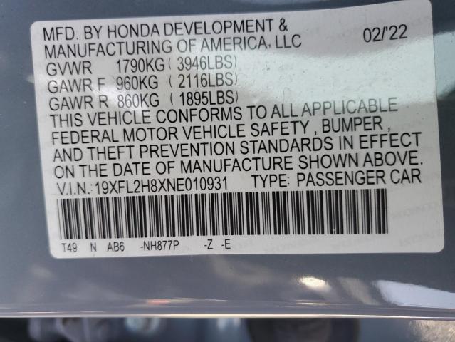 19XFL2H8XNE010931 Honda Civic Sport