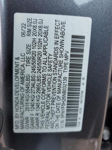 5FNYF5H26NB032139 Honda PILOT SE