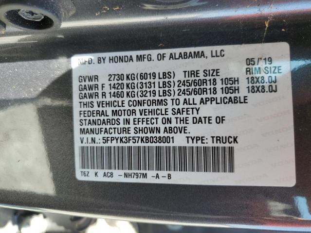 5FPYK3F57KB038001 Honda Ridgeline Rtl