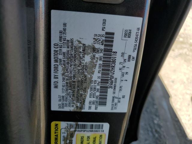 3FA6P0PU2HR380118 Ford Fusion Se Phev