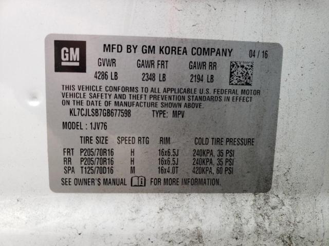 KL7CJLSB7GB677598 Chevrolet TRAX 1LT