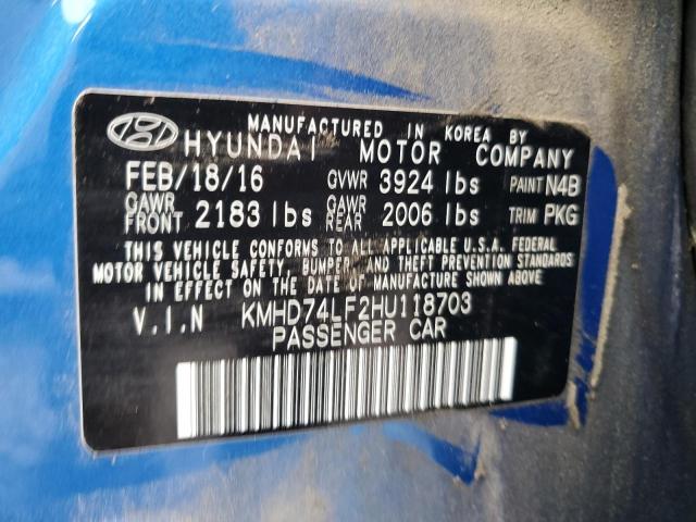 KMHD74LF2HU118703 Hyundai ELANTRA SE