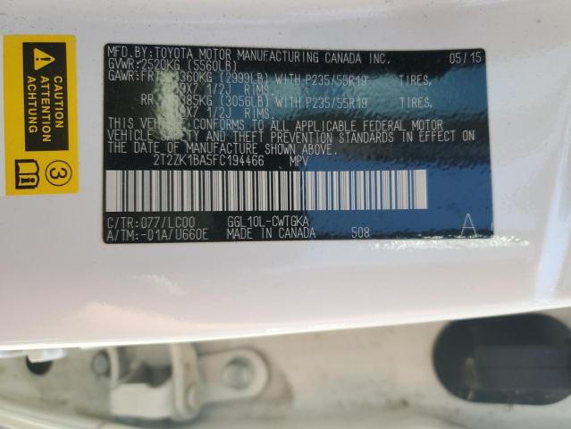 2T2ZK1BA5FC194466 Lexus RX 350