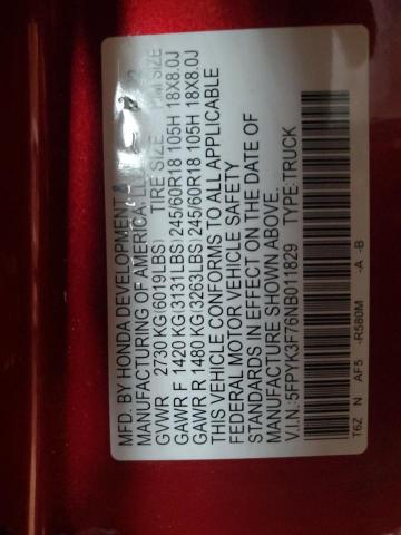 5FPYK3F76NB011829 Honda Ridgeline Rtl