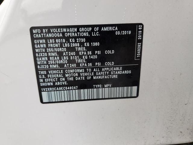 1V2XR2CA9KC549247 Volkswagen ATLAS SE