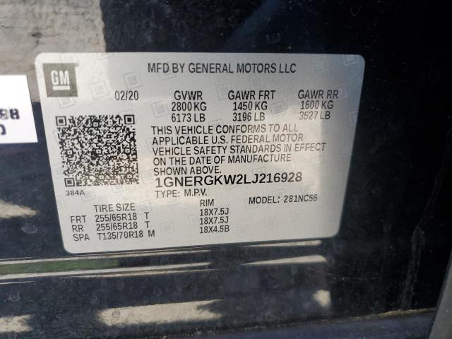 1GNERGKW2LJ216928 Chevrolet TRAVERSE L