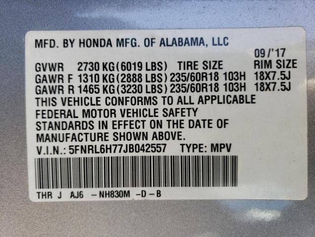 5FNRL6H77JB042557 Honda ODYSSEY EXL