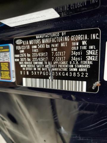 5XYPGDA35KG438522 KIA SORENTO L