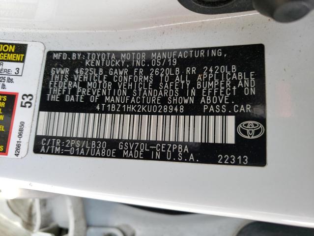 4T1BZ1HK2KU028948 Toyota CAMRY XSE