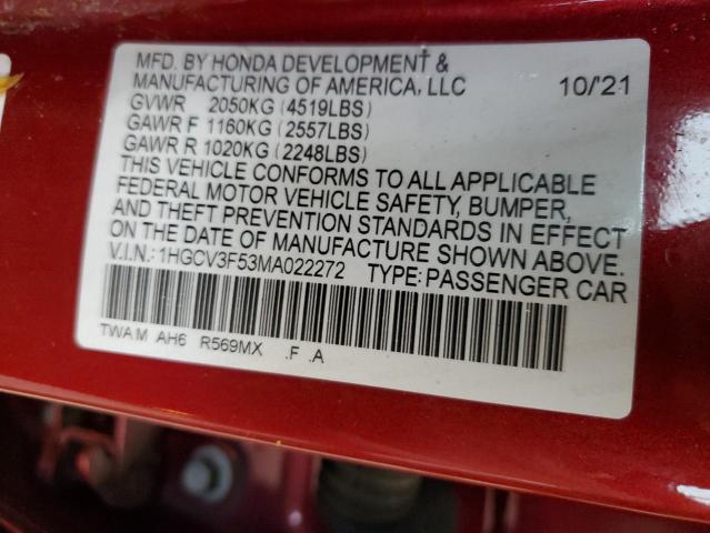 1HGCV3F53MA022272 Honda Accord Hybrid Exl