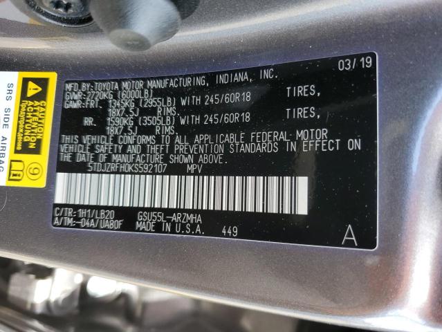 5TDJZRFH0KS592107 Toyota Highlander Se