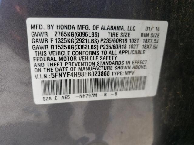 5FNYF4H98EB023868 Honda Pilot Touring