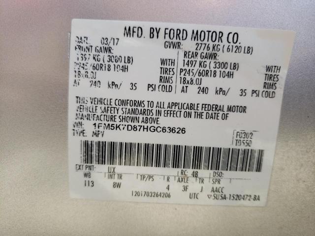 1FM5K7D87HGC63626 Ford EXPLORER XLT
