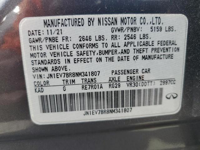 JN1EV7BR8NM341807 Infiniti Q50 LUXE