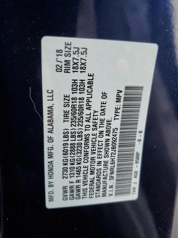 5FNRL6H72JB092475 Honda ODYSSEY EXL