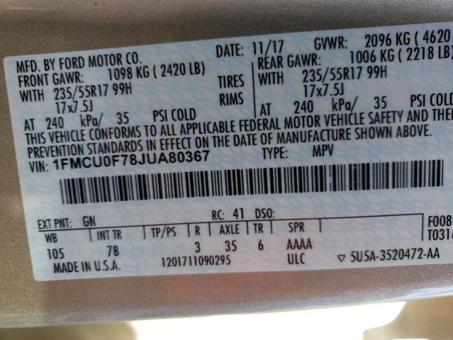 1FMCU0F78JUA80367 Ford ESCAPE S