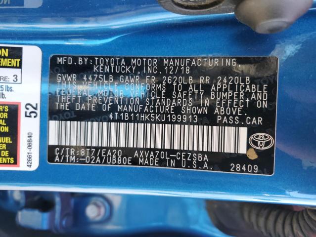 4T1B11HK5KU199913 Toyota CAMRY L