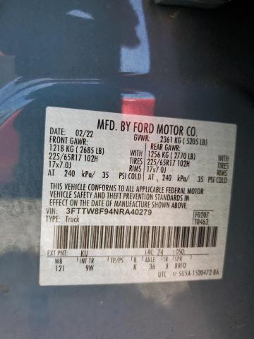 3FTTW8F94NRA40279 Ford Maverick Xl