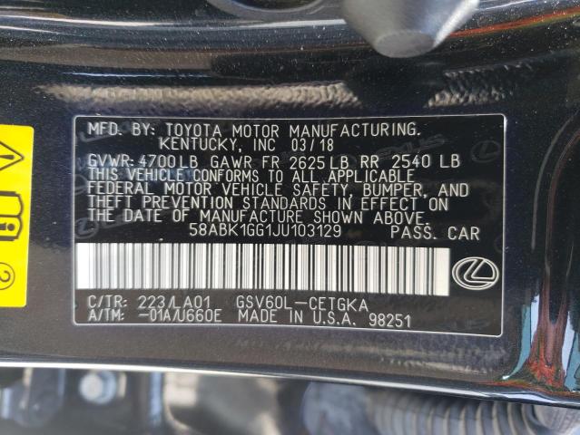 58ABK1GG1JU103129 Lexus ES 350