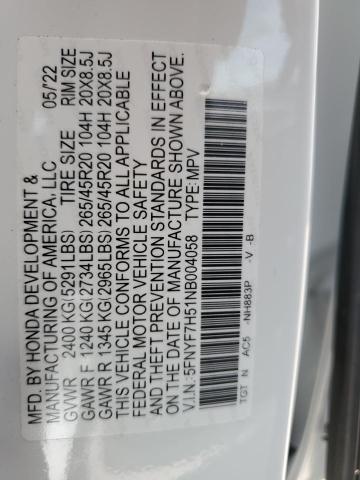5FNYF7H51NB004058 Honda Passport Exl