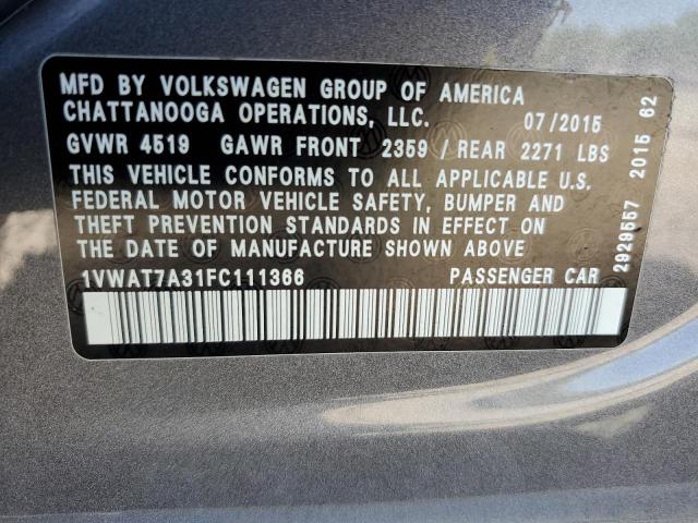 1VWAT7A31FC111366 Volkswagen PASSAT S