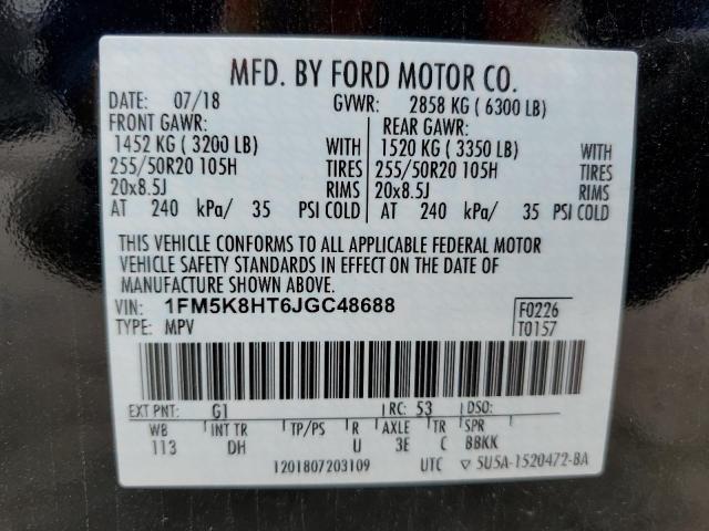 1FM5K8HT6JGC48688 Ford Explorer Platinum