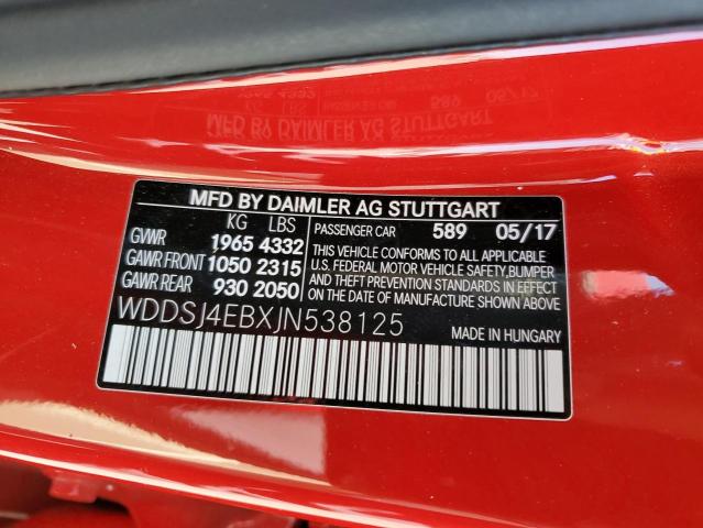 WDDSJ4EBXJN538125 Mercedes-Benz CLA 250